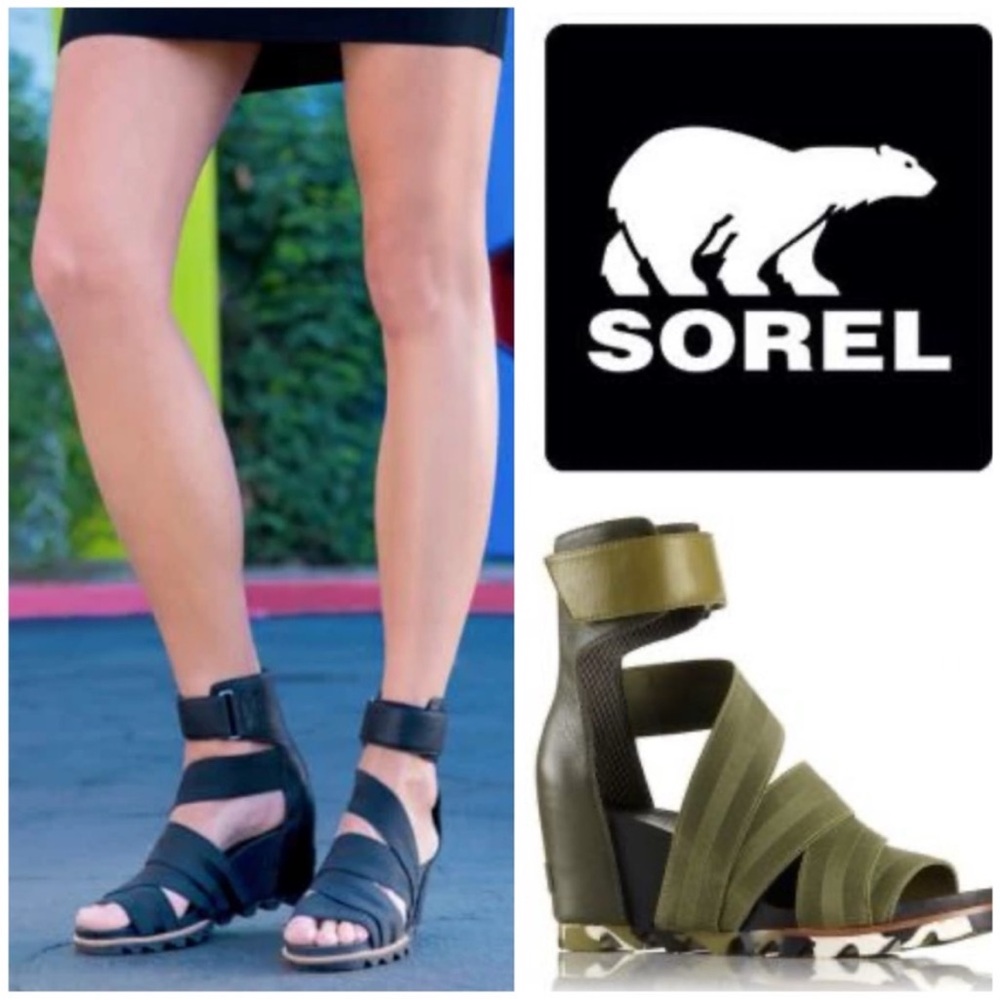 Sorel Olive Strappy Wedge Sandal with Ankle Cuff